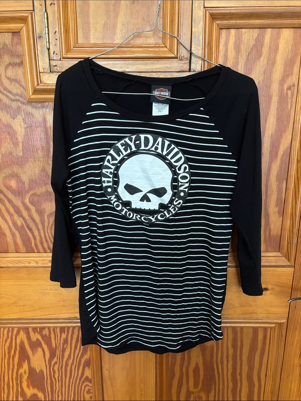 Harley-Davidson Black & White Striped Willie G Skull Raglan Shirt
